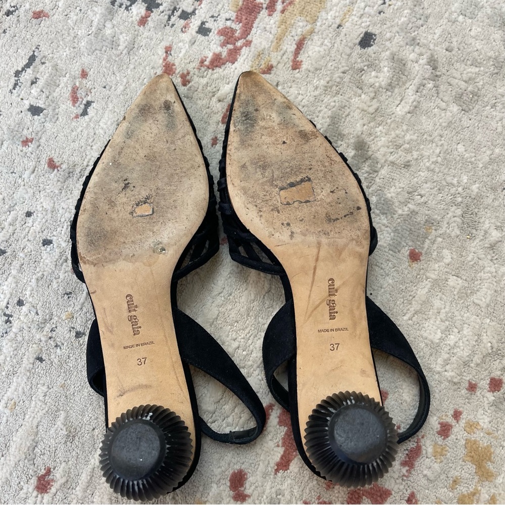 Cult Gaia Keri Black Pointed Toe Slingback Ball Heel Suede Pumps - Picture 11 of 11